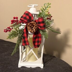 Charming Holiday Lantern with Red Plaid Bow and Greenery